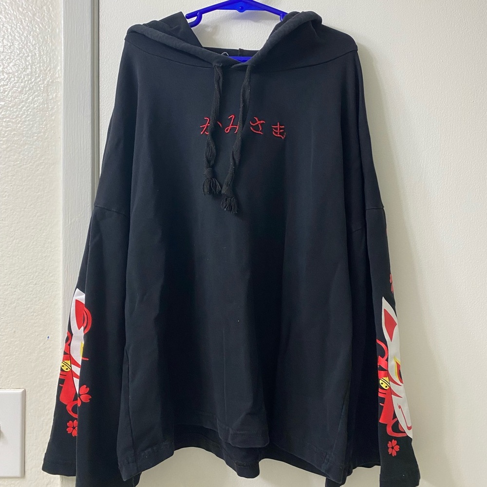 black and red japanese kitsune hoodie